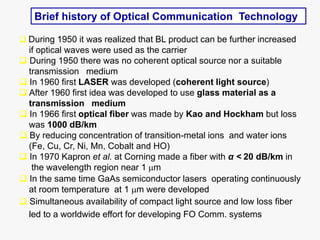  During 1950 it was realized that BL product can be further increased
if optical waves were used as the carrier
 During ...