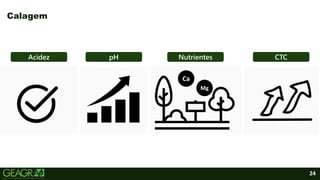 24
Calagem
Acidez pH Nutrientes CTC
Ca
Mg
 
