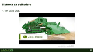 18
• John Deere S700.
Sistema da colhedora
Fonte: John Deere youtube, 2018.
 