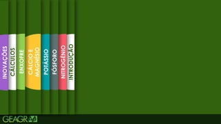 2
INTRODUÇÃO
NITROGÊNIO
FÓSFORO
POTÁSSIO
CÁLCIO
E
MAGNÉSIO
ENXOFRE
CÁLCULOS
INOVAÇÕES
 