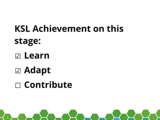 9
KSL Achievement on this
stage:
☑ Learn
☑ Adapt
☐ Contribute
 