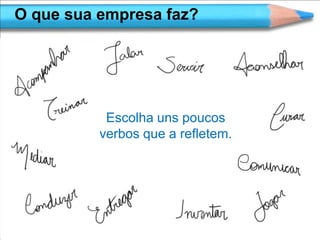 O que sua empresa faz?




           Escolha uns poucos
          verbos que a refletem.
 
