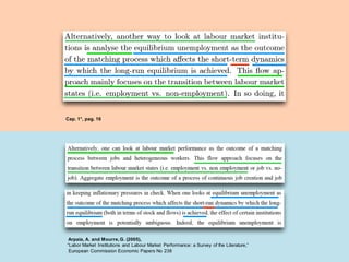 Arpaia, A. and Mourre,G. (2005),
“Labor Market Institutions and Labour Market Performance: a Survey of the Literature,”
European Commission Economic Papers No 238
Cap. 1°, pag. 16
 