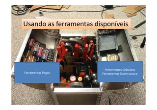 Usando as ferramentas disponíveis




                          Ferramentas Gratuitas
Ferramentas Pagas       Ferramentas Open-source
 