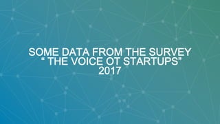 © Italia Startup 2017 | All Rights Reserved !
SOME DATA FROM THE SURVEY
“ THE VOICE OT STARTUPS”
2017
 