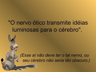 "O nervo ótico transmite idéias
luminosas para o cérebro".
(Esse aí não deve ter o tal nervo, ou
seu cérebro não seria tão obscuro.)
 