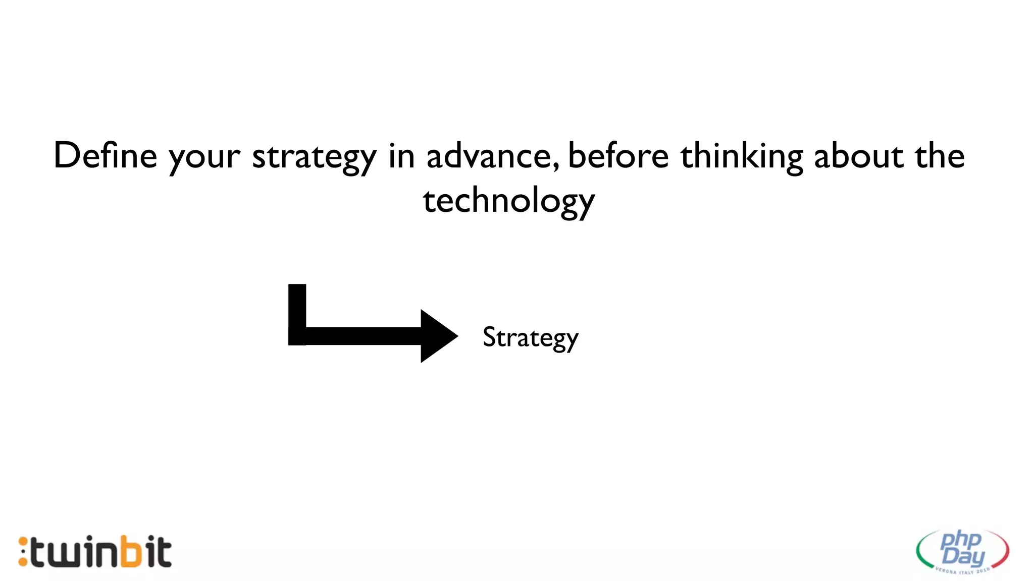 Deﬁne your strategy in advance, before thinking about the
                       technology


                          Strategy
 