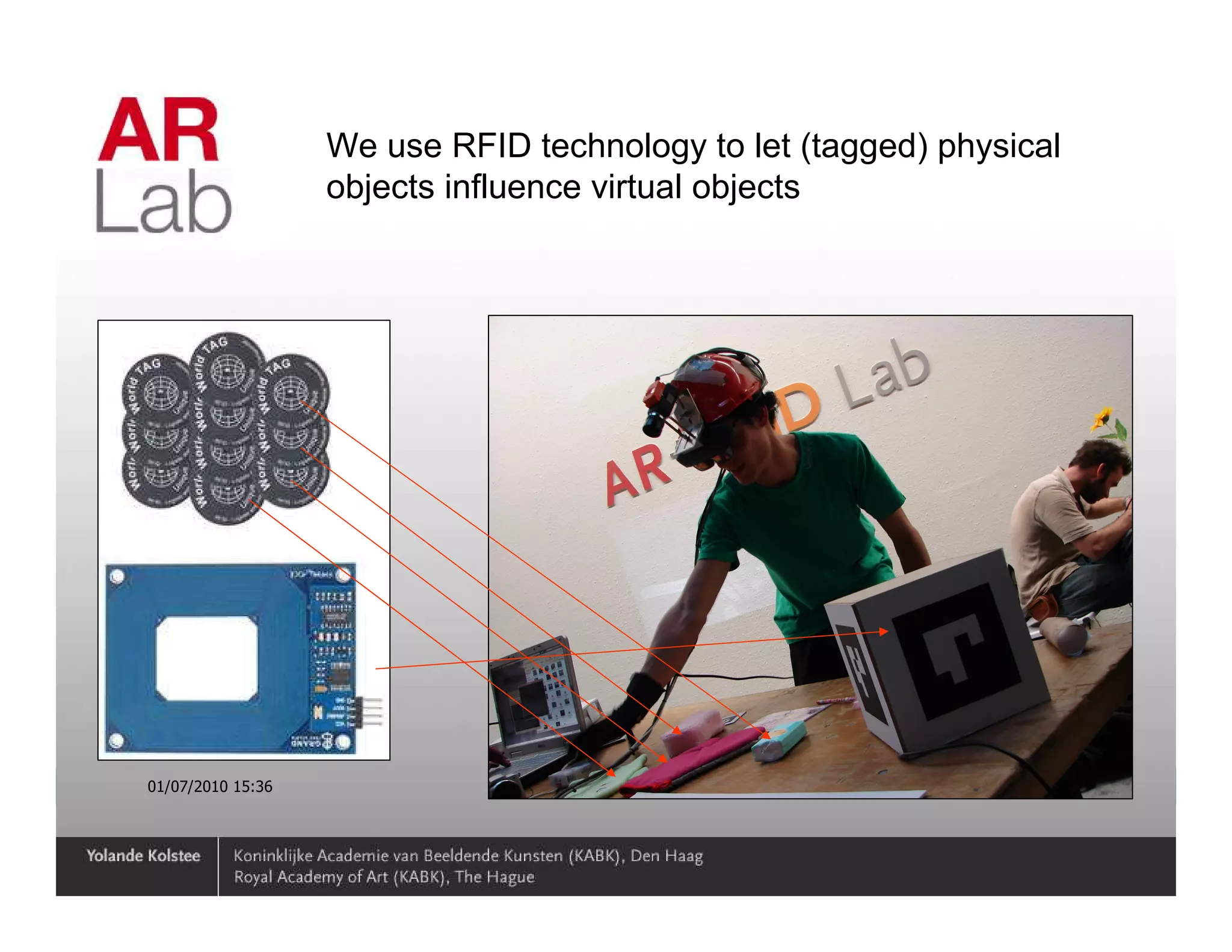 We use RFID technology to let (tagged) physical
                   objects influence virtual objects




01/07/2010 15:36                                                     24
 