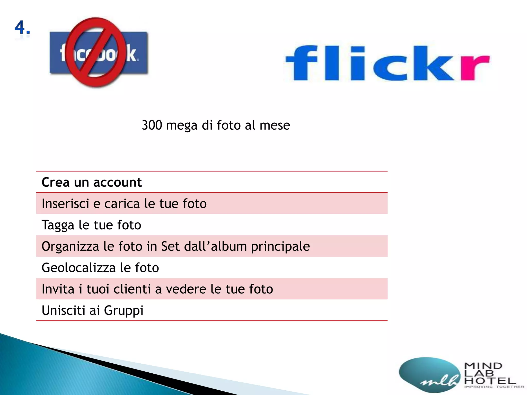 300 mega di foto al mese



Crea un account
Inserisci e carica le tue foto
Tagga le tue foto
Organizza le foto in Set dall’album principale
Geolocalizza le foto
Invita i tuoi clienti a vedere le tue foto
Unisciti ai Gruppi
 