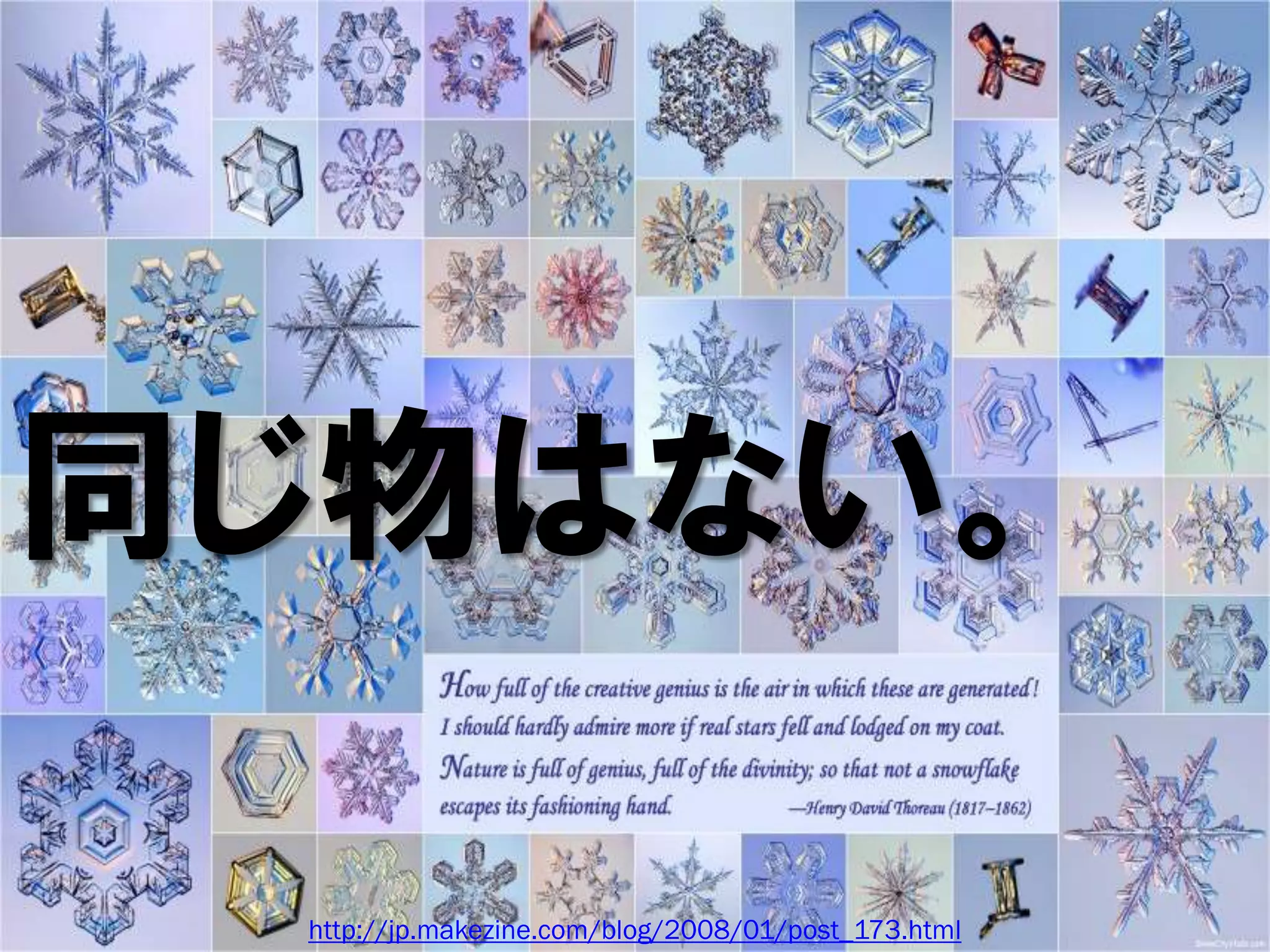 同じ物はない。

 http://jp.makezine.com/blog/2008/01/post_173.html
 