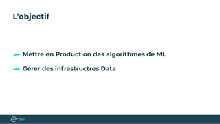 L’objectif
Gérer des infrastructres Data
Mettre en Production des algorithmes de ML
 