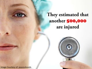 They estimated that another 500,000are injuredImage Courtesy of: peacockcards