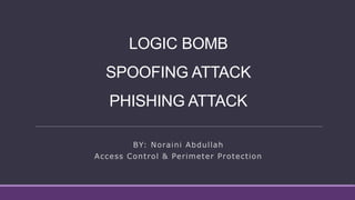 LOGIC BOMB
SPOOFING ATTACK
PHISHING ATTACK
BY: Noraini Abdullah
Access Control & Perimeter Protection
 