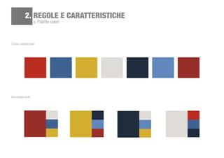 a. Palette colori
2. REGOLE E CARATTERISTICHE
Colori selezionati
Accostamenti
 