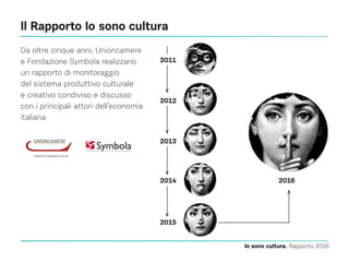 Il Rapporto Io sono cultura
Da oltre cinque anni, Unioncamere
e Fondazione Symbola realizzano
un rapporto di monitoraggio
...