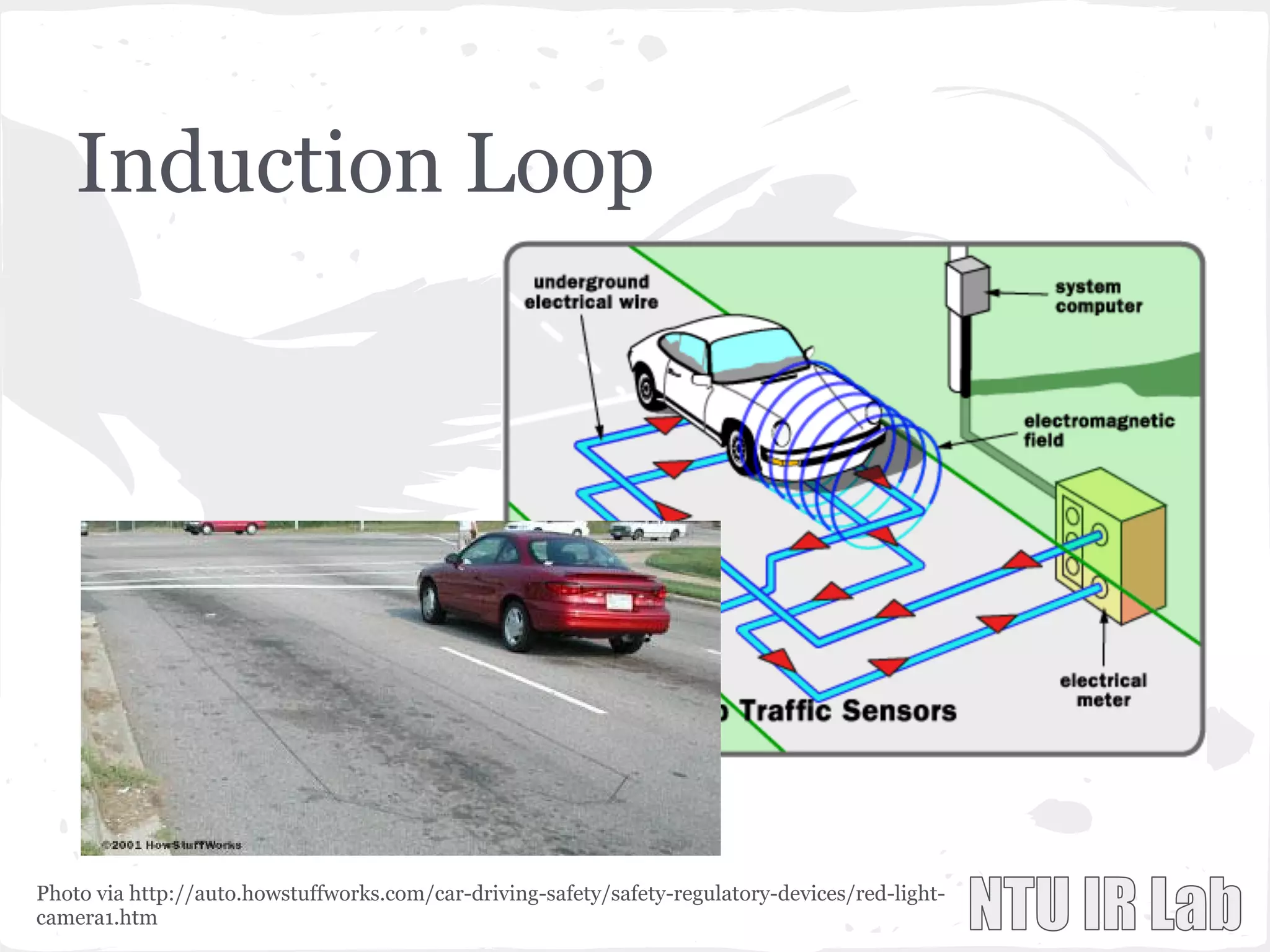 Induction Loop
Photo via http://auto.howstuffworks.com/car-driving-safety/safety-regulatory-devices/red-light-
camera1.htm
 