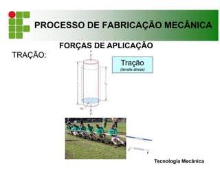 PROCESSO DE FABRICAÇÃO MECÂNICA
FORÇAS DE APLICAÇÃO
TRAÇÃO:
Tecnologia Mecânica
 