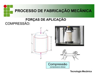 PROCESSO DE FABRICAÇÃO MECÂNICA
FORÇAS DE APLICAÇÃO
COMPRESSÃO:
Tecnologia Mecânica
 