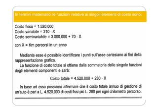 In termini matematici le funzioni relative ai singoli elementi di costo sono:
 