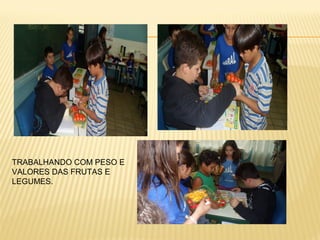 TRABALHANDO COM PESO E
VALORES DAS FRUTAS E
LEGUMES.

 