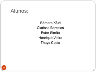 Alunos:38Bárbara KfuriClarissa BarcelosEster SimãoHenrique VieiraThays Costa