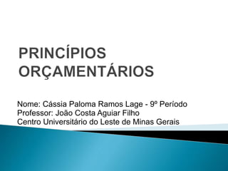 Nome: Cássia Paloma Ramos Lage - 9º Período
Professor: João Costa Aguiar Filho
Centro Universitário do Leste de Minas Gerais
 