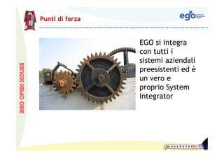 Punti di forza


                 EGO si integra
                 con tutti i
                 sistemi aziendali
                 preesistenti ed è
                 un vero e
                 proprio System
                 Integrator
 