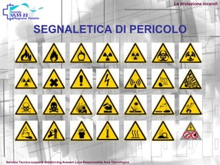 SEGNALETICA DI PERICOLO
La protezione incendi
Servizio Tecnico-supporti didattici-Ing.Avesani Luca-Responsabile Area Tecnologica
 