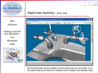 Rapid Laser Scanning –  Server Acad Z&F’s LFM Server Working in and with your Cad System : Acad Microstation PDMS The 3D Cloud data can be rotated in just the same way as a 3D model. It is a 3D model made up of millions of 3D points with a location and intensity value. 