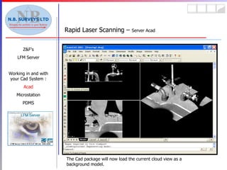 Rapid Laser Scanning –  Server Acad Z&F’s LFM Server Working in and with your Cad System : Acad Microstation PDMS The Cad package will now load the current cloud view as a background model. 
