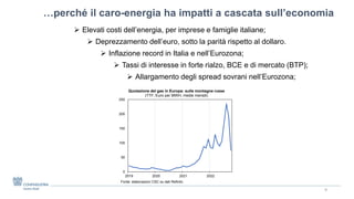 …perché il caro-energia ha impatti a cascata sull’economia
9
➢ Elevati costi dell’energia, per imprese e famiglie italiane...