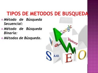  Método   de Búsqueda
  Secuencial:
 Método de Búsqueda
  Binaria:
 Métodos de Búsqueda.
 