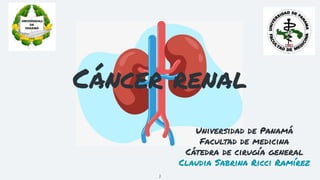 Cáncer renal
Universidad de Panamá
Facultad de medicina
Cátedra de cirugía general
Claudia Sabrina Ricci Ramírez
1
 