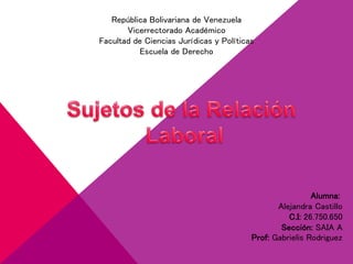 República Bolivariana de Venezuela
Vicerrectorado Académico
Facultad de Ciencias Jurídicas y Políticas
Escuela de Derecho
Alumna:
Alejandra Castillo
C.I: 26.750.650
Sección: SAIA A
Prof: Gabrielis Rodriguez
 