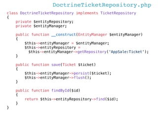 SellTicketHandler.php
public function handle(SellTicket $command)
{
$seat = $this->seatPicker->pick(
$command->getTrainNum...