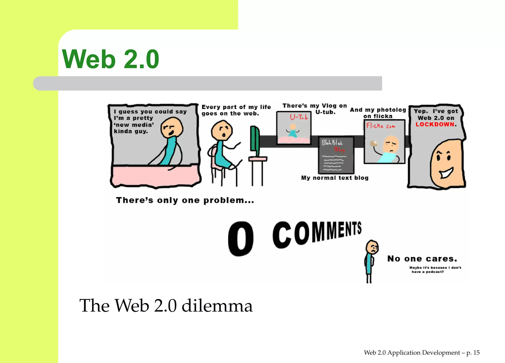 Web 2.0




 The Web 2.0 dilemma

                       Web 2.0 Application Development – p. 1
 