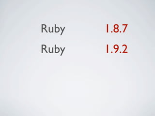 Ruby   1.8.7
Ruby   1.9.2
 