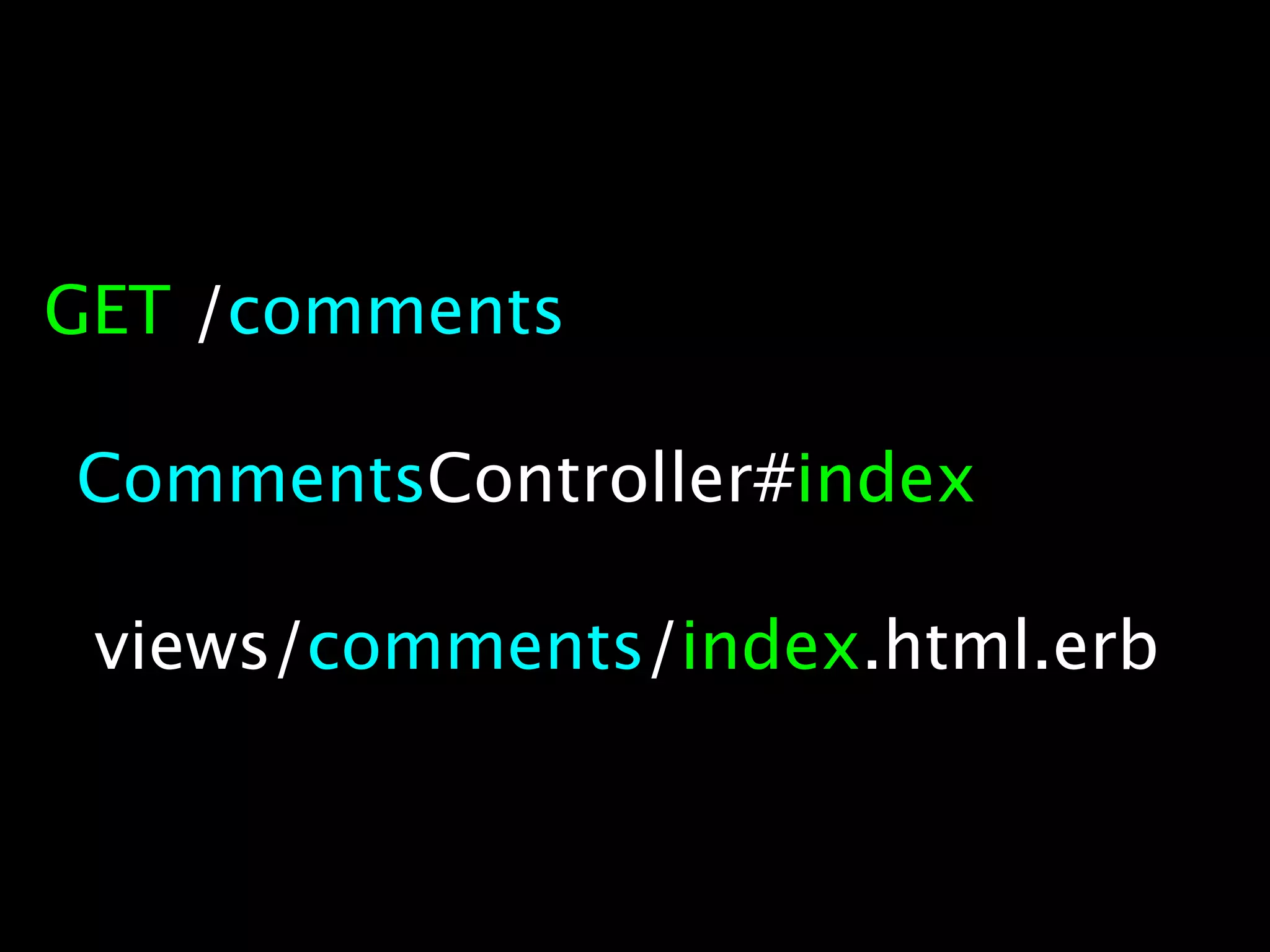 GET /comments

CommentsController#index

 views/comments/index.html.erb
 