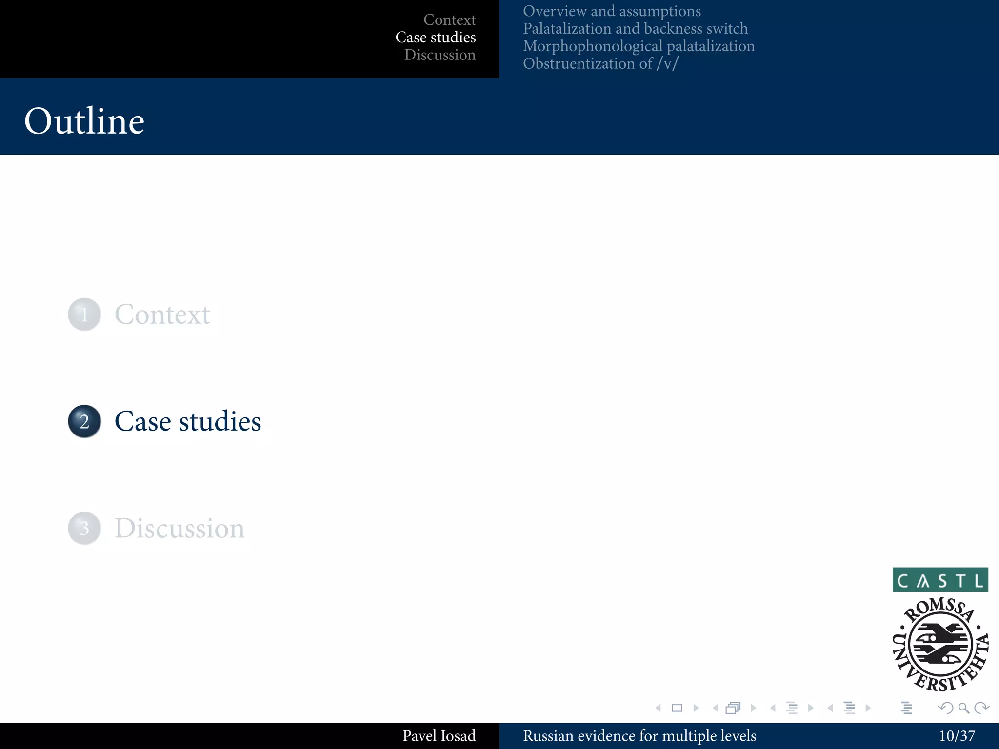 What is the distinction between a multi-level phonology and
          non-trivial components of a modular theory of grammar?




                                                               .        .          .     .   .   .

                              Pavel Iosad   Russian evidence for multiple levels                     8/37
 
