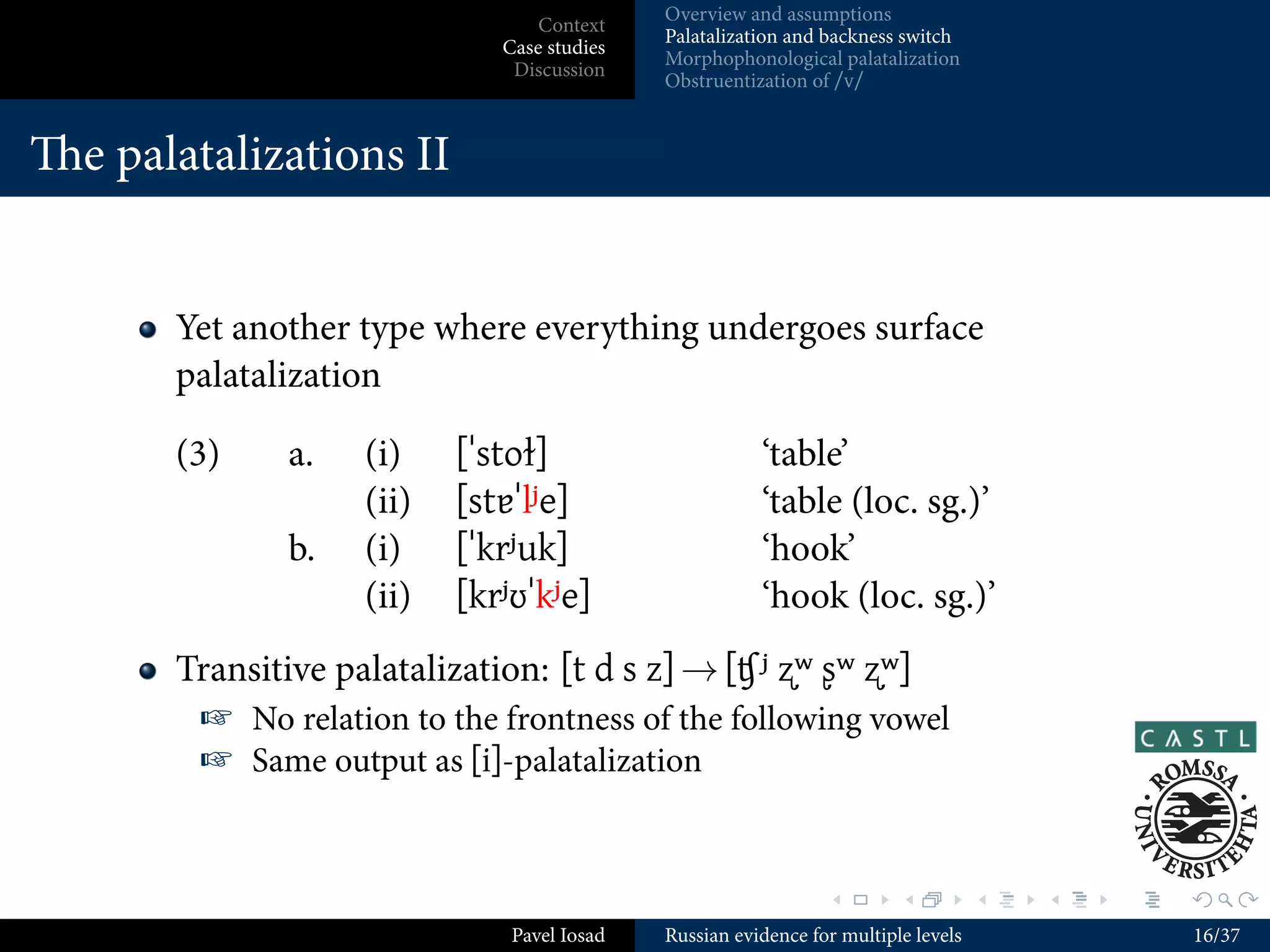 If yes, how overwhelming must the evidence be?


                                                               .        .          .     .   .   .

                              Pavel Iosad   Russian evidence for multiple levels                     8/37
 