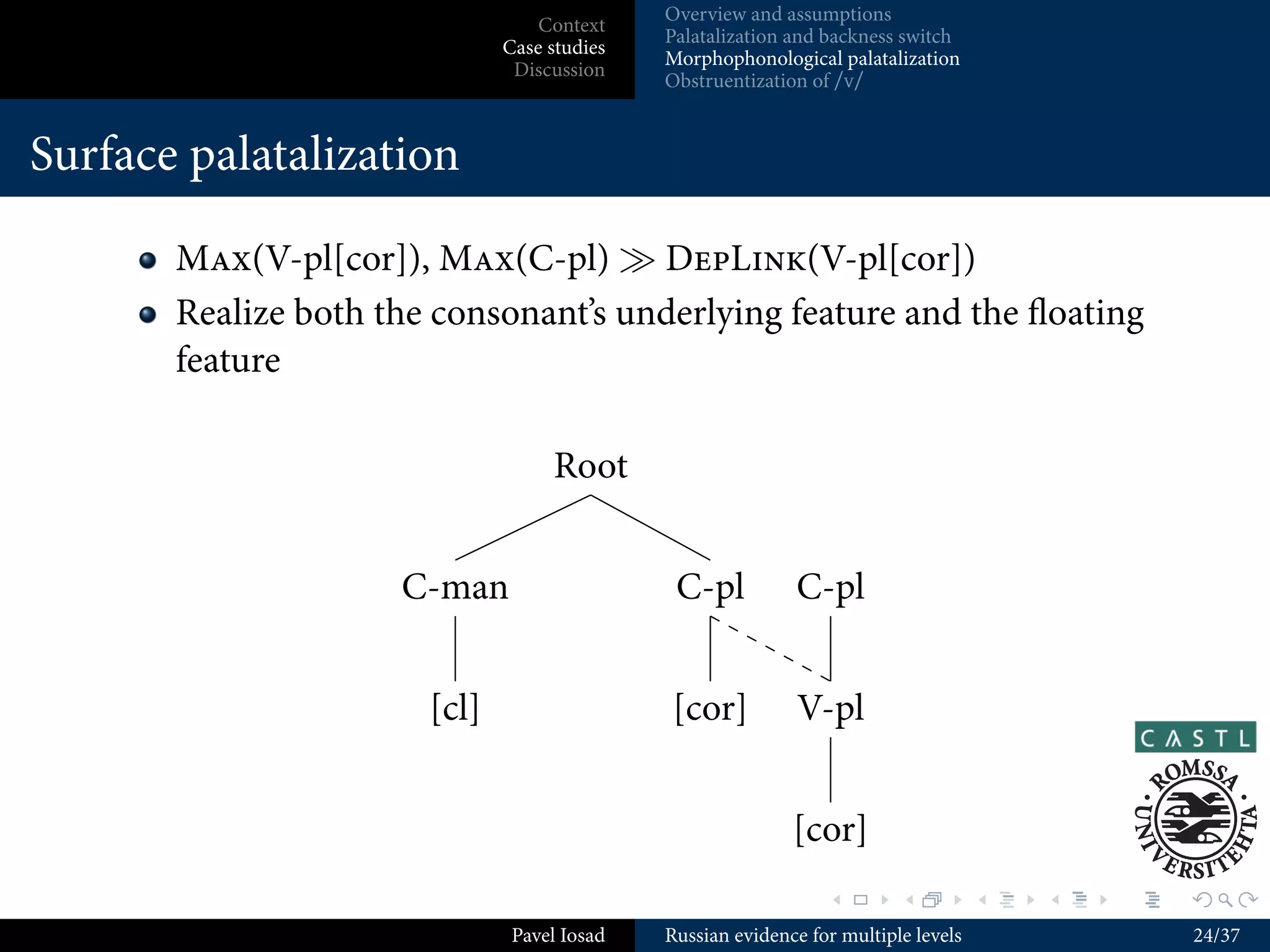 Argue that an analysis likely to be accepted as within the conﬁnes
           of “standard OT” is possible if one capitalizes on the feed-forward
           model
       e value of phonology-internal evidence
          