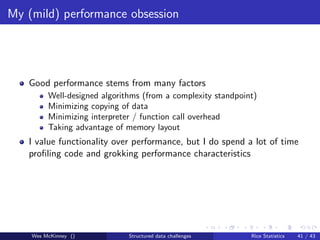 My (mild) performance obsession




   Good performance stems from many factors
         Well-designed algorithms (from a ...