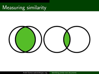 Measuring similarity




         Andr´ Santos andrefs@cpan.org
             e                           Identifying similar text documents
 