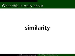 What this is really about




                    similarity



         Andr´ Santos andrefs@cpan.org
             e                           Identifying similar text documents
 