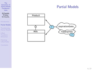 The
Semantics of
Partial Model
Transforma-
                 Partial Models
    tions

 M.Famelis,
  R.Salay,
 M.Chechik,

...