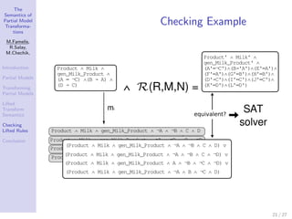 The
Semantics of
Partial Model
Transforma-
                 Checking Example
    tions

 M.Famelis,
  R.Salay,
 M.Chechik,...