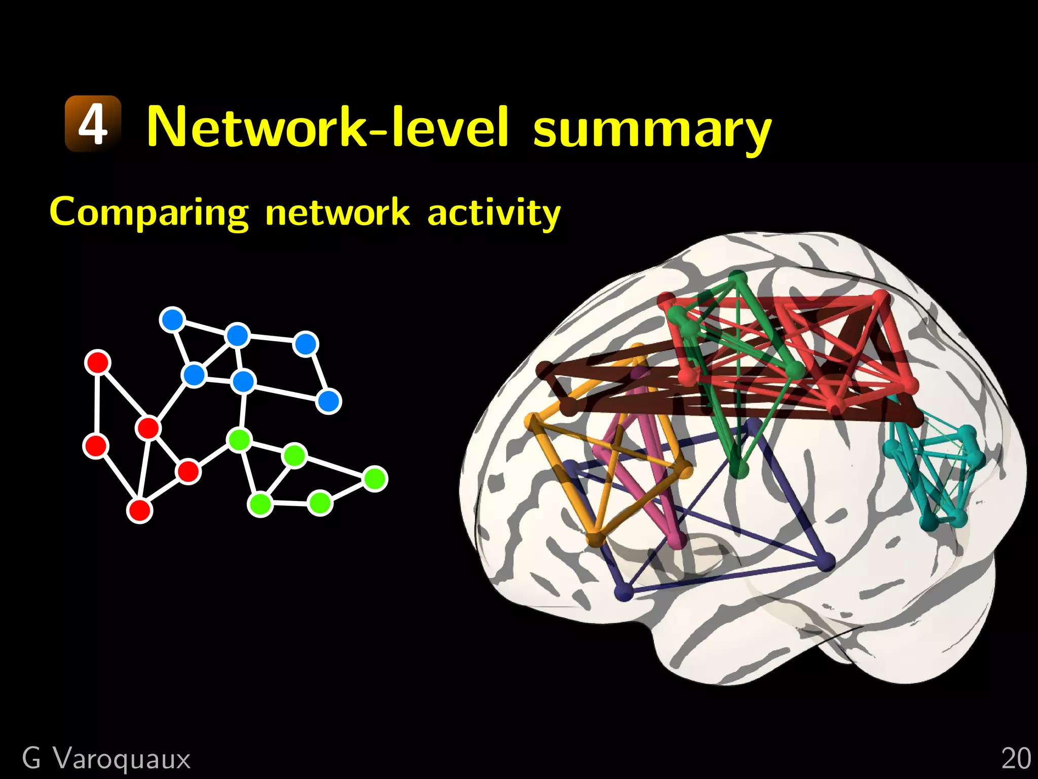 4 Network-level summary
 Comparing network activity




G Varoquaux                   20
 