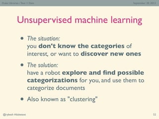 Duke Libraries / Text > Data                             September 20, 2012




             Unsupervised machine learning...