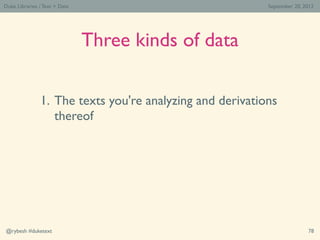 Duke Libraries / Text > Data                              September 20, 2012




                               Three kind...