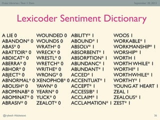 Duke Libraries / Text > Data                                       September 20, 2012




            Lexicoder Sentiment ...
